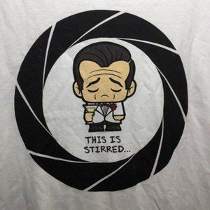 Rock Me White Short Sleeve Novelty White Tee Shirt 007 Theme Unisex Size XL EUC